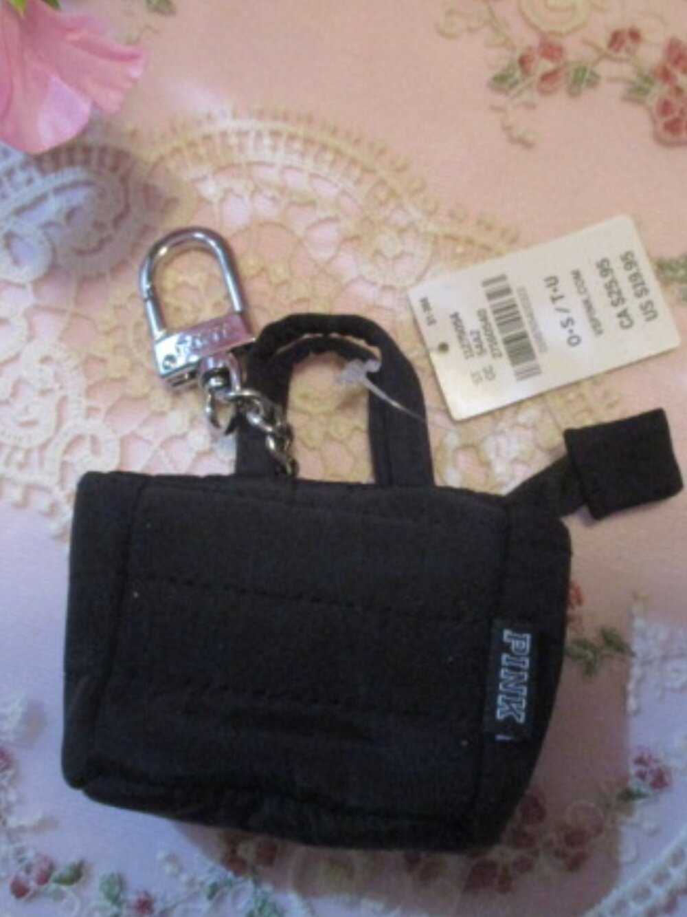 Mini Tote Keychain Charm, Black Quilted Puffer NWT